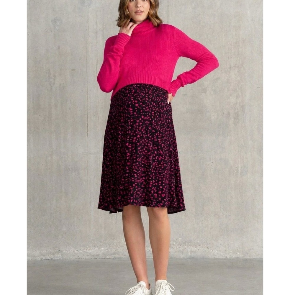 Seraphine Lucie Knitted Topper Maternity Nursing Dress‎ Pink Black Abstract US 8